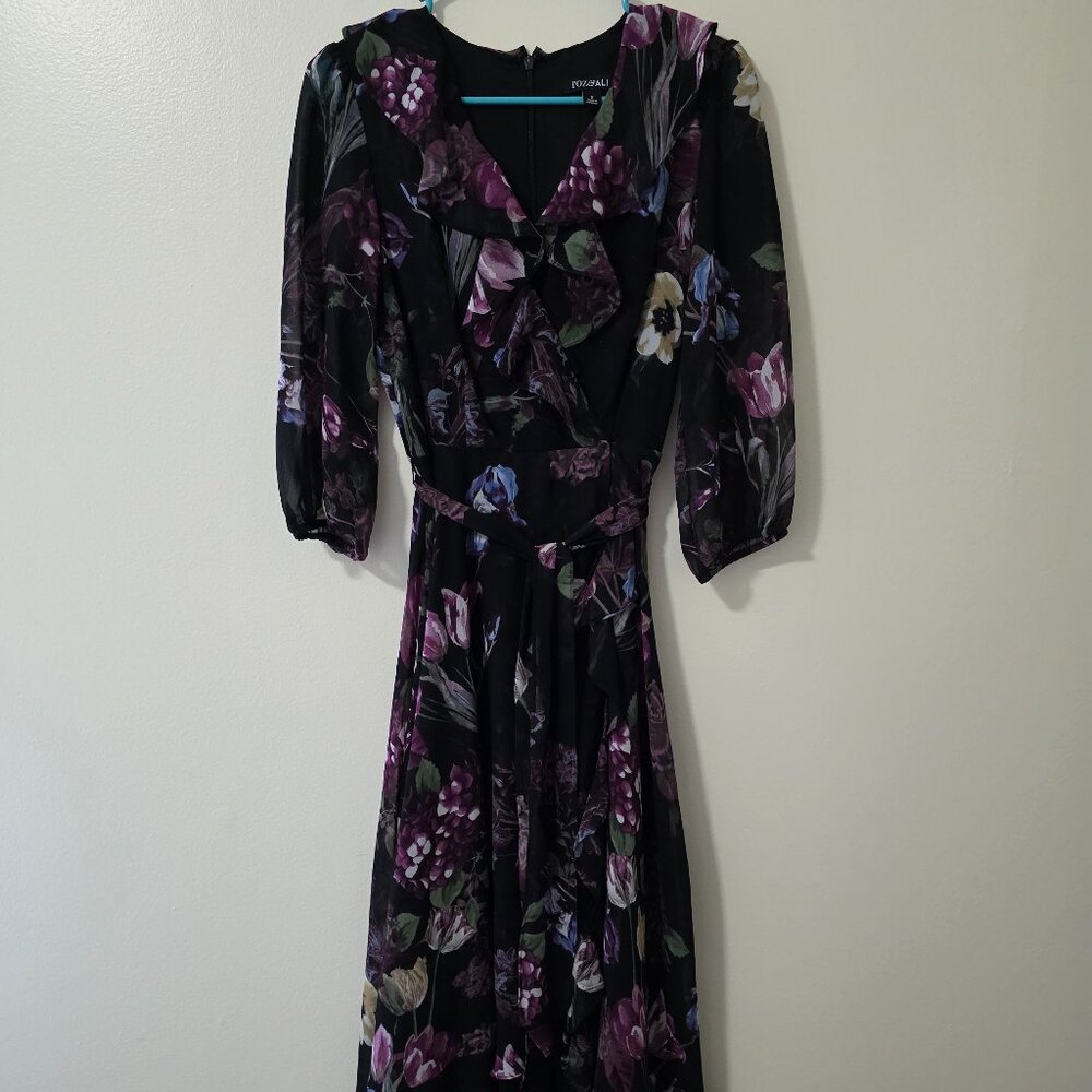 Black and purple floral chiffon dress